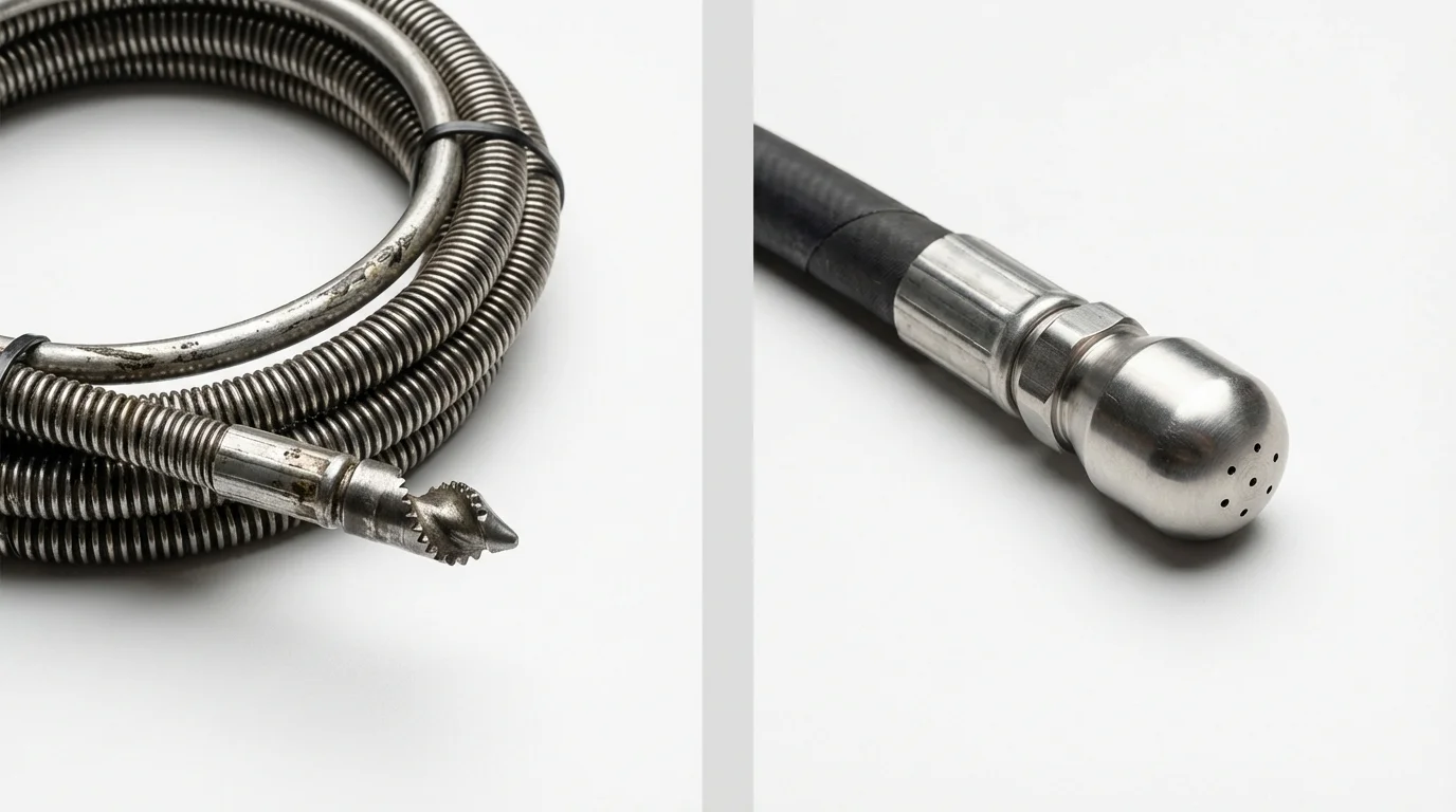 Drain snake cable and hydro jetting nozzle used for drain cleaning in Chester, IL